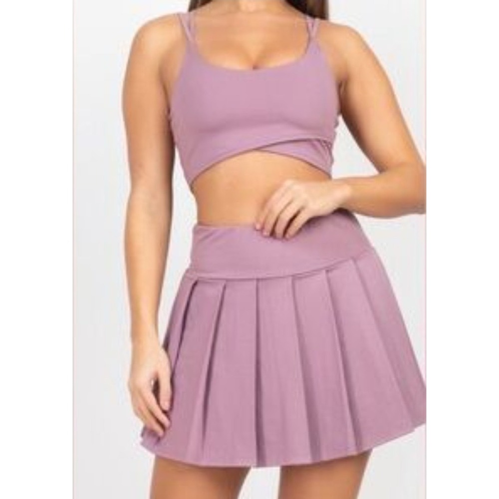 La Kottee Womens Pleated Tennis Skirt Built-In Shorts Lavender LKST117 Small
